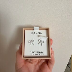 Silver Bow Cubic Zirconia Stud Earrings